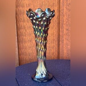 Fenton Iridescent Cobalt Blue Carnival Glass Hobnail Swung Vase